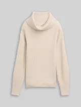 TOM TAILOR Damen Loose Fit Rollkragenpullover, beige, Meliert – Bild 3