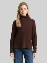 TOM TAILOR Damen Loose Fit Rollkragenpullover, braun, Meliert – Bild 4