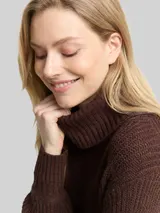 TOM TAILOR Damen Loose Fit Rollkragenpullover, braun, Meliert – Bild 6