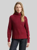 TOM TAILOR Damen Loose Fit Rollkragenpullover, rot, Meliert – Bild 4