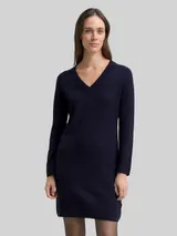 TOM TAILOR Damen Strickkleid mit Kaschmir-Anteil, blau, Meliert – Bild 4