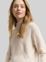 TOM TAILOR Damen Loose Fit Strickpullover mit Stehkragen, braun, Uni – Bild 6