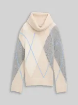 TOM TAILOR Damen Oversize Rollkragenpullover mit Wollanteil, beige, Gemustert – Bild 3