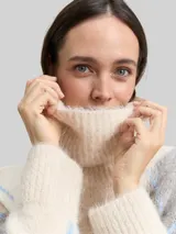 TOM TAILOR Damen Oversize Rollkragenpullover mit Wollanteil, beige, Gemustert – Bild 6