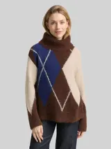 TOM TAILOR Damen Oversize Rollkragenpullover mit Wollanteil, braun, Gemustert – Bild 4