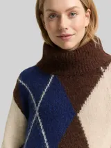 TOM TAILOR Damen Oversize Rollkragenpullover mit Wollanteil, braun, Gemustert – Bild 6