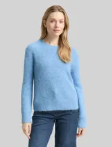 TOM TAILOR Damen Strickpullover mit Wollanteil, blau, Meliert – Bild 4