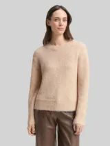 TOM TAILOR Damen Strickpullover mit Wollanteil, beige, Meliert – Bild 4