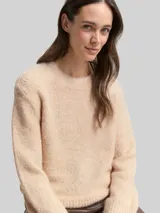 TOM TAILOR Damen Strickpullover mit Wollanteil, beige, Meliert – Bild 6