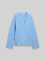 TOM TAILOR Damen Oversize Strickpullover mit Wollanteil, blau, Meliert – Bild 3