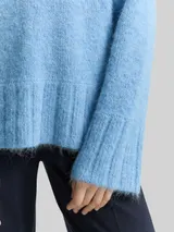TOM TAILOR Damen Oversize Strickpullover mit Wollanteil, blau, Meliert – Bild 6