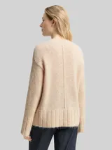 TOM TAILOR Damen Oversize Strickpullover mit Wollanteil, beige, Meliert – Bild 5