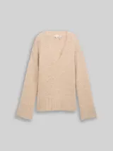 TOM TAILOR Damen Oversize Strickpullover mit Wollanteil, beige, Meliert – Bild 3