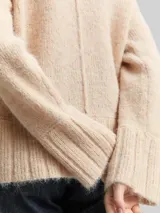 TOM TAILOR Damen Oversize Strickpullover mit Wollanteil, beige, Meliert – Bild 6