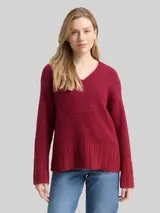 TOM TAILOR Damen Oversize Strickpullover mit Wollanteil, rot, Meliert – Bild 4