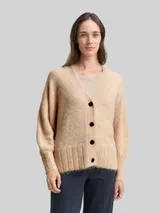TOM TAILOR Damen Oversize Cardigan mit Wollanteil, beige, Meliert – Bild 4