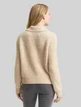 TOM TAILOR Damen Bouclé Strickpullover mit Kragen, beige, Meliert – Bild 5