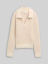 TOM TAILOR Damen Bouclé Strickpullover mit Kragen, beige, Meliert – Bild 3