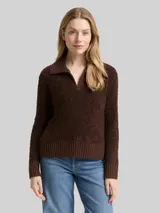 TOM TAILOR Damen Bouclé Strickpullover mit Kragen, braun, Meliert – Bild 4