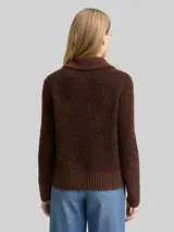 TOM TAILOR Damen Bouclé Strickpullover mit Kragen, braun, Meliert – Bild 5