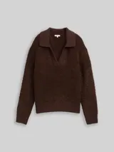 TOM TAILOR Damen Bouclé Strickpullover mit Kragen, braun, Meliert – Bild 3