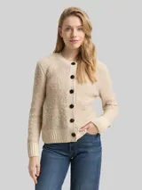 TOM TAILOR Damen Bouclé Cardigan mit Wollanteil, beige, Meliert – Bild 4