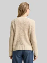 TOM TAILOR Damen Bouclé Cardigan mit Wollanteil, beige, Meliert – Bild 5