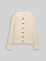 TOM TAILOR Damen Bouclé Cardigan mit Wollanteil, beige, Meliert – Bild 3