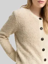 TOM TAILOR Damen Bouclé Cardigan mit Wollanteil, beige, Meliert – Bild 6