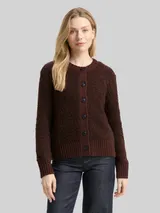 TOM TAILOR Damen Bouclé Cardigan mit Wollanteil, braun, Meliert – Bild 4