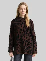 TOM TAILOR Damen Oversize Strickpullover mit Leo-Muster, braun, Animalprint – Bild 4