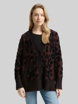 TOM TAILOR Damen Oversize Cardigan mit Leo-Muster, braun, Animalprint – Bild 4
