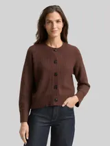 TOM TAILOR Damen Oversize Cardigan mit Rundhalsausschnitt, braun, Meliert – Bild 4
