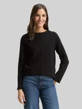 TOM TAILOR Damen Cropped Strickpullover mit Stehkragen, schwarz, Uni – Bild 4