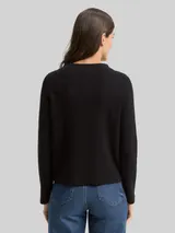 TOM TAILOR Damen Cropped Strickpullover mit Stehkragen, schwarz, Uni – Bild 5