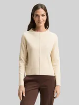TOM TAILOR Damen Cropped Strickpullover mit Stehkragen, beige, Meliert – Bild 4