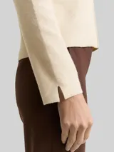 TOM TAILOR Damen Cropped Strickpullover mit Stehkragen, beige, Meliert – Bild 6
