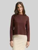 TOM TAILOR Damen Cropped Strickpullover mit Stehkragen, braun, Meliert – Bild 4