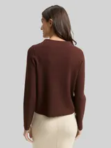 TOM TAILOR Damen Cropped Strickpullover mit Stehkragen, braun, Meliert – Bild 5