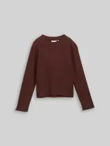 TOM TAILOR Damen Cropped Strickpullover mit Stehkragen, braun, Meliert – Bild 3