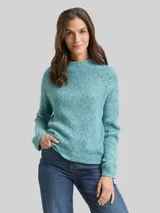 TOM TAILOR Damen Loose Fit Strickpullover mit Wollanteil, blau, Meliert – Bild 4