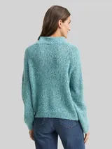 TOM TAILOR Damen Loose Fit Strickpullover mit Wollanteil, blau, Meliert – Bild 5