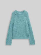 TOM TAILOR Damen Loose Fit Strickpullover mit Wollanteil, blau, Meliert – Bild 3