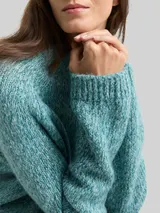 TOM TAILOR Damen Loose Fit Strickpullover mit Wollanteil, blau, Meliert – Bild 6