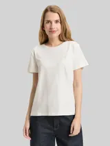 TOM TAILOR Damen T-Shirt mit Blumen-Stickerei, weiß, Uni – Bild 4