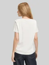 TOM TAILOR Damen T-Shirt mit Blumen-Stickerei, weiß, Uni – Bild 5