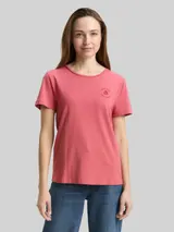 TOM TAILOR Damen T-Shirt mit Blumen-Stickerei, rot, Uni – Bild 4