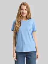 TOM TAILOR Damen T-Shirt mit Blumen-Stickerei, blau, Uni – Bild 4