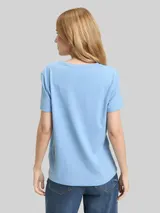 TOM TAILOR Damen T-Shirt mit Blumen-Stickerei, blau, Uni – Bild 5