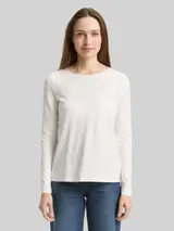 TOM TAILOR Damen Basic Langarmshirt, weiß, Uni – Bild 4